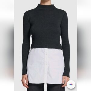 Theory Gray Wool Double Layer Sweater Top Size M
